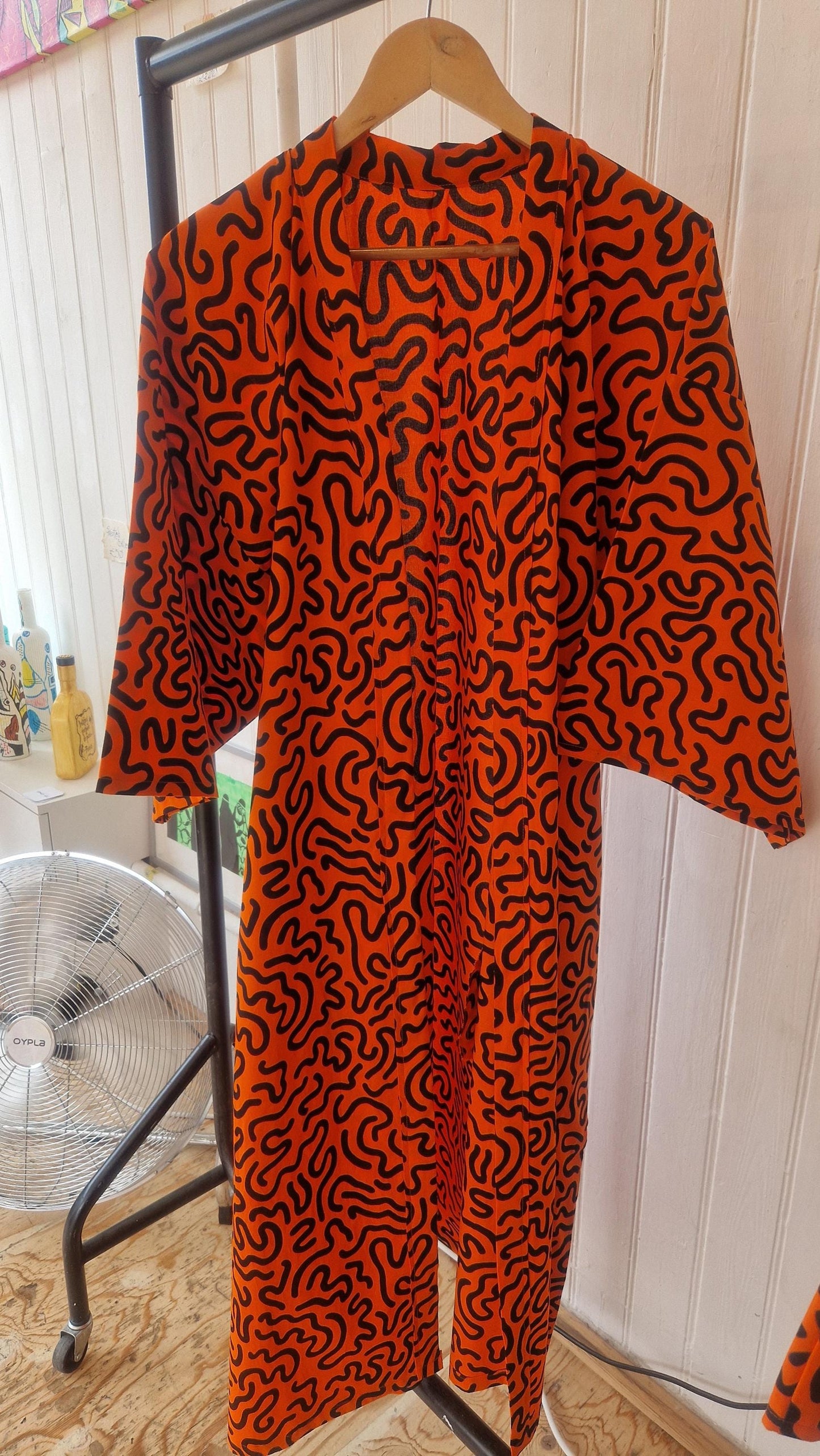 African Print Kimono Style Jacket - one size - Orange