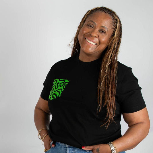 White and Black African Print Applique Pocket T-shirt, Cotton, Adult