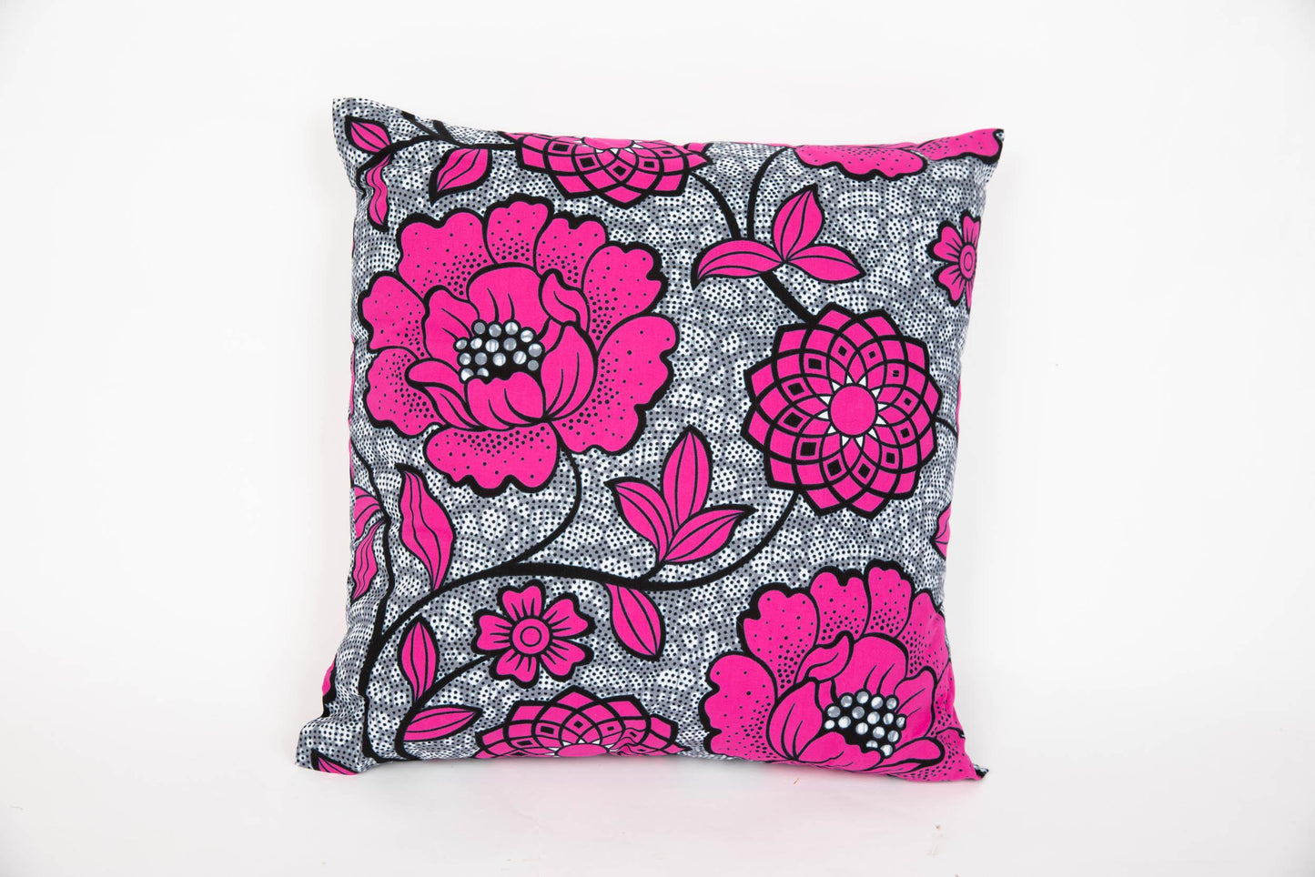 African Print Cushion Cover - Grey Pink