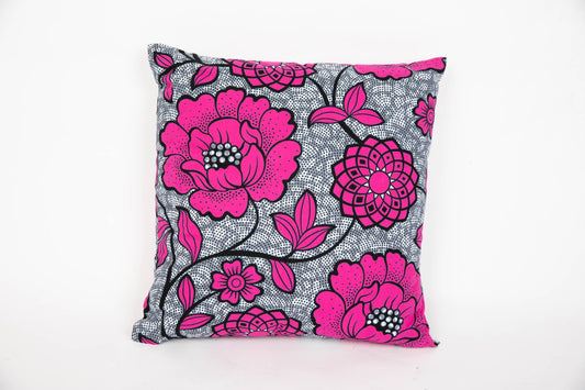 African Print Cushion Cover - Grey Pink