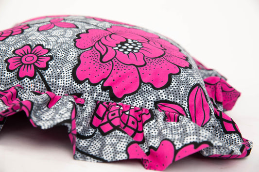 Square Statement Ruffle Cushion - Pink Grey