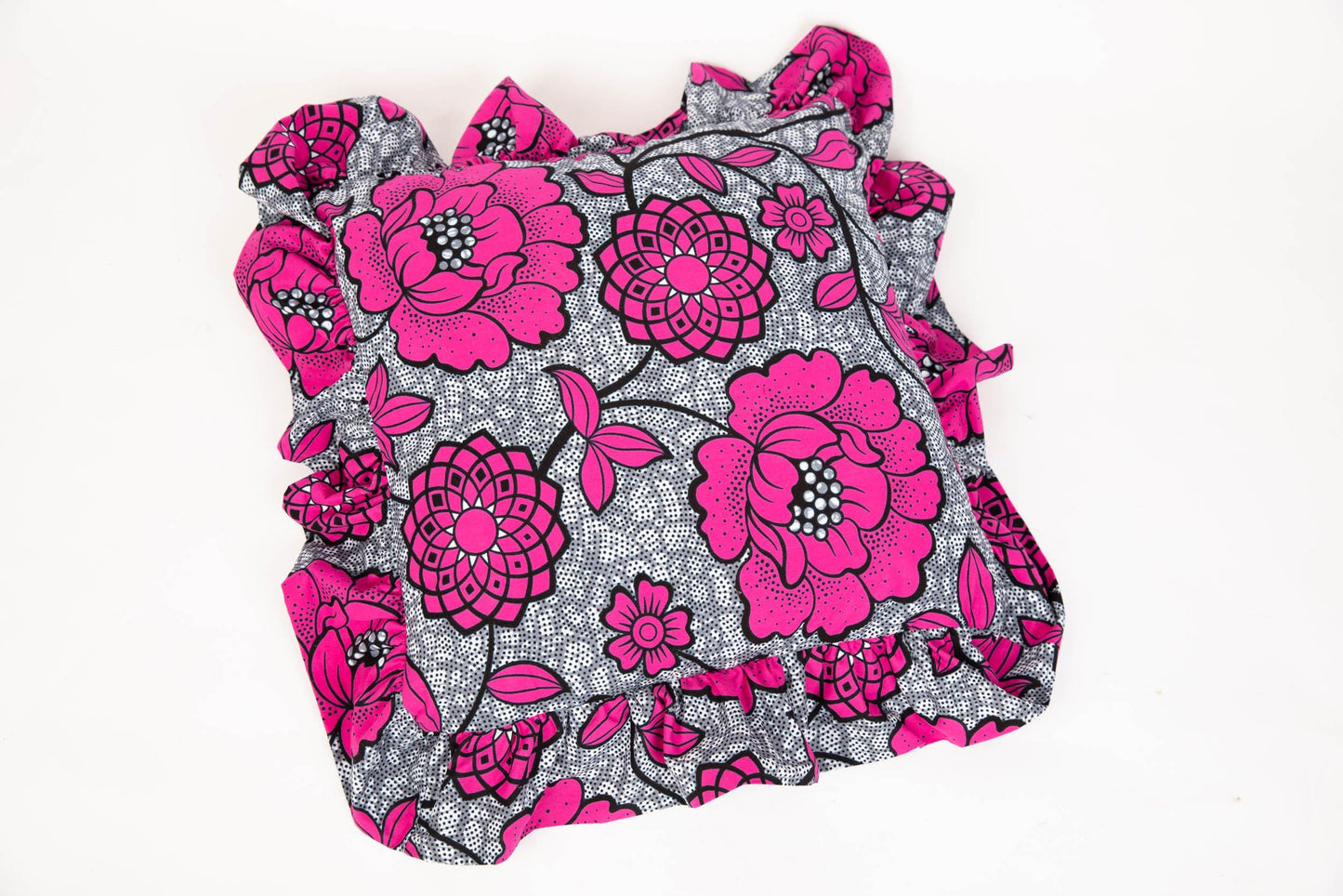 Square Statement Ruffle Cushion - Pink Grey