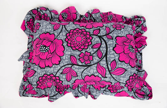 Statement Rectangle Ruffle Cushion - Pink Grey