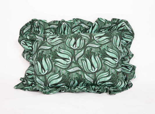 Statement Rectangle Ruffle Cushion - Green
