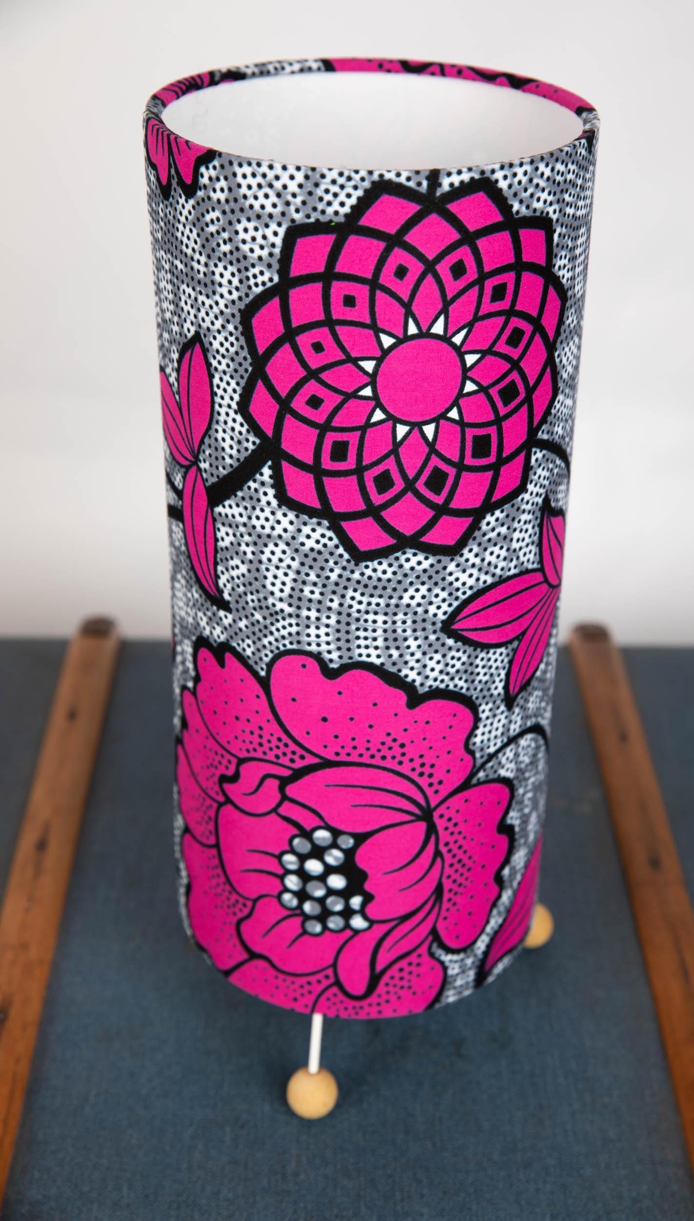 Handmade African Print Table or Floor Lamp - Pink Grey