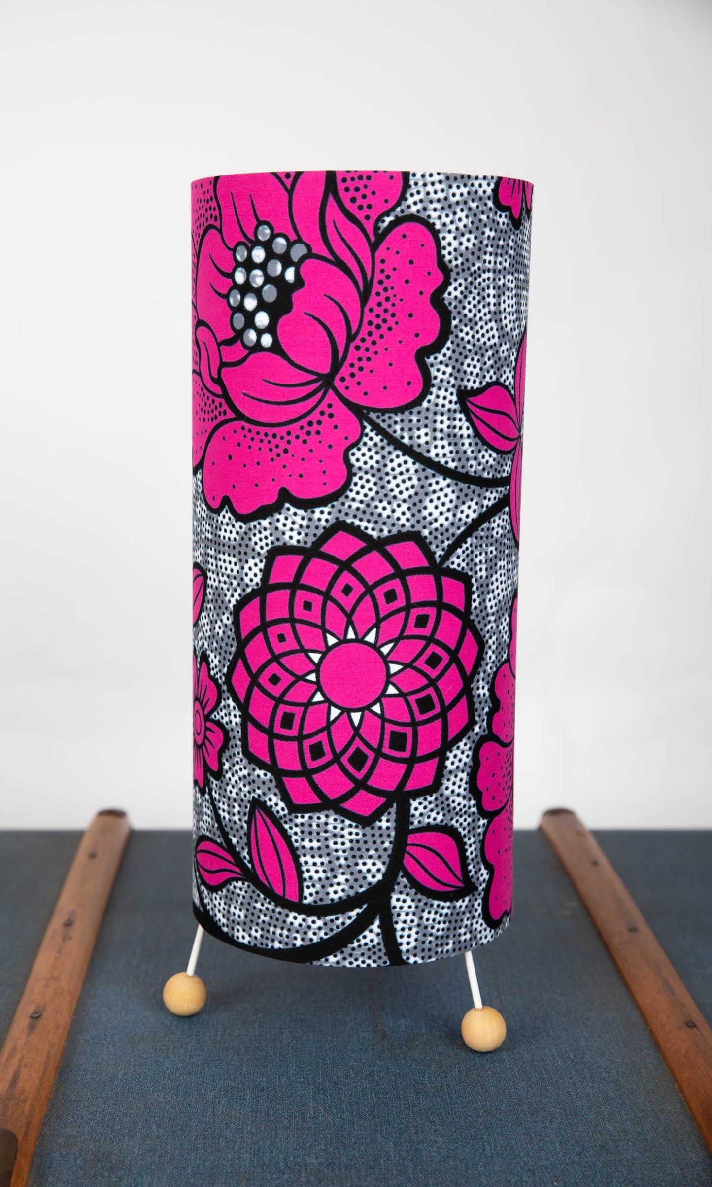 Handmade African Print Table or Floor Lamp - Pink Grey