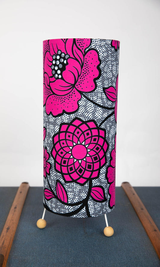 Handmade African Print Table or Floor Lamp - Pink Grey