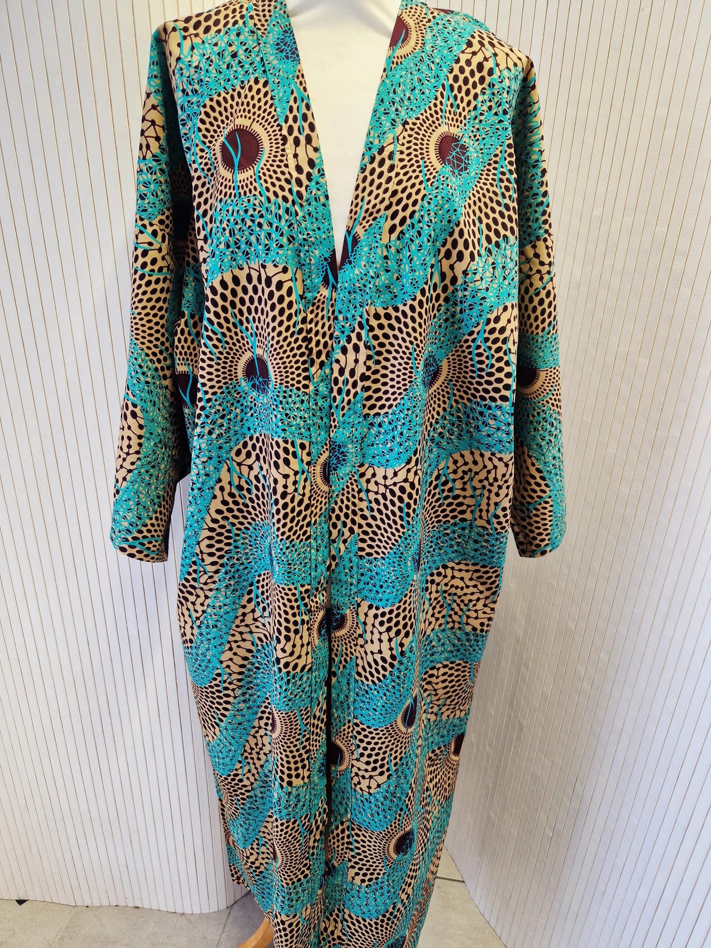 African Print Kimono Style Jacket - one size - Brown Blue