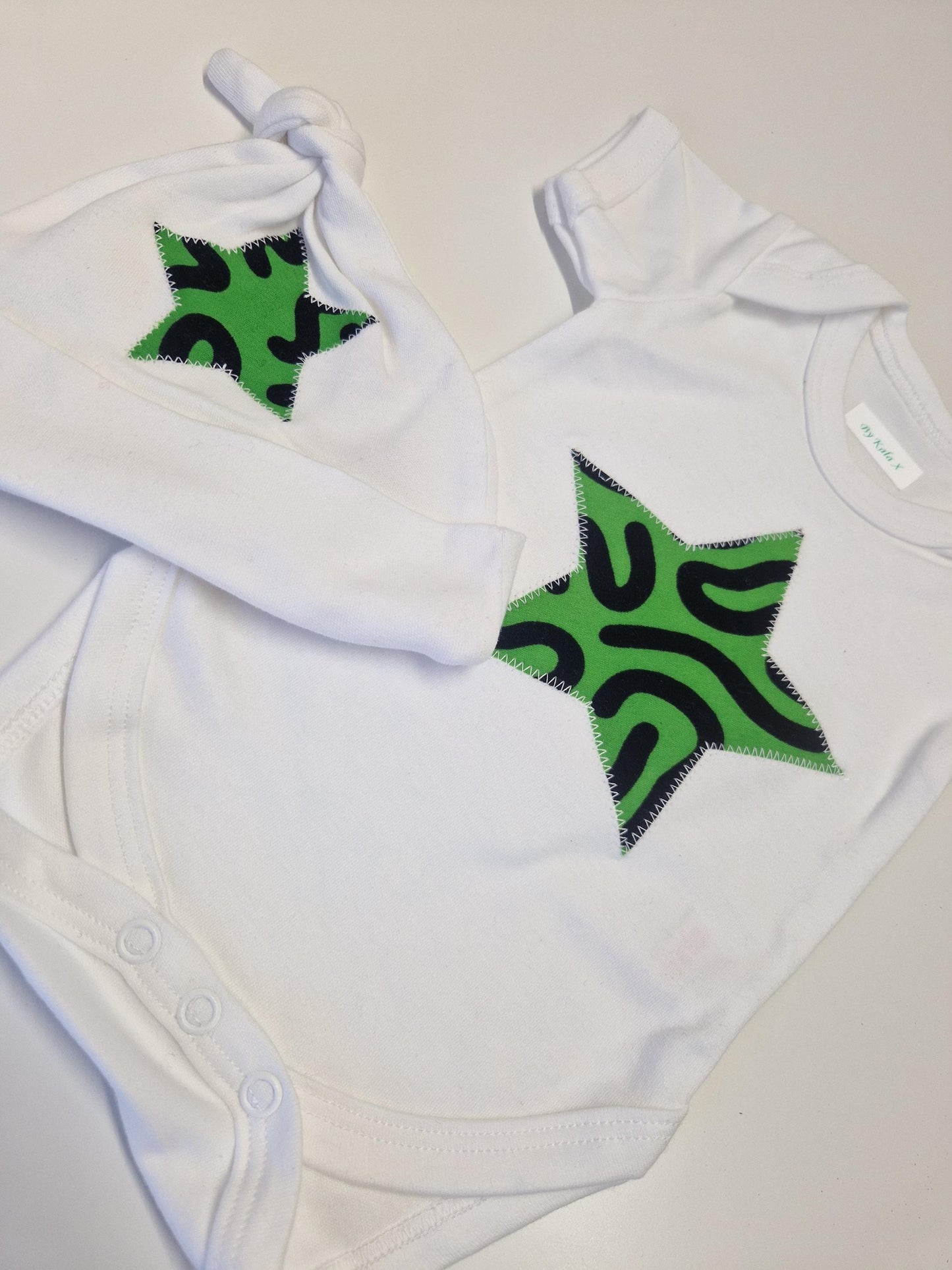 African Print Baby Gift Set, Vest and Hat - Green