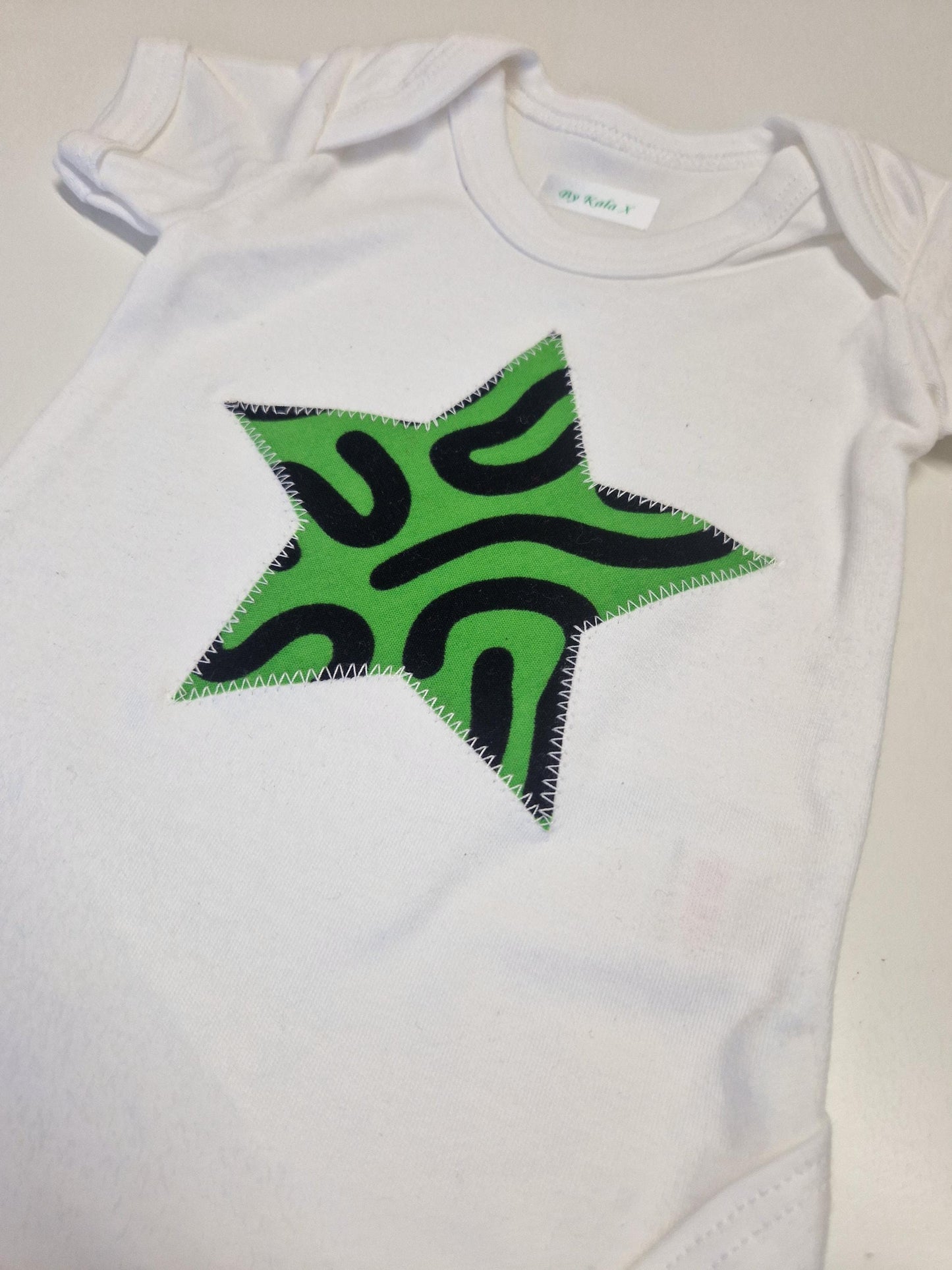 African Print Star Baby Vest, Onesie, 0-18 months - Green