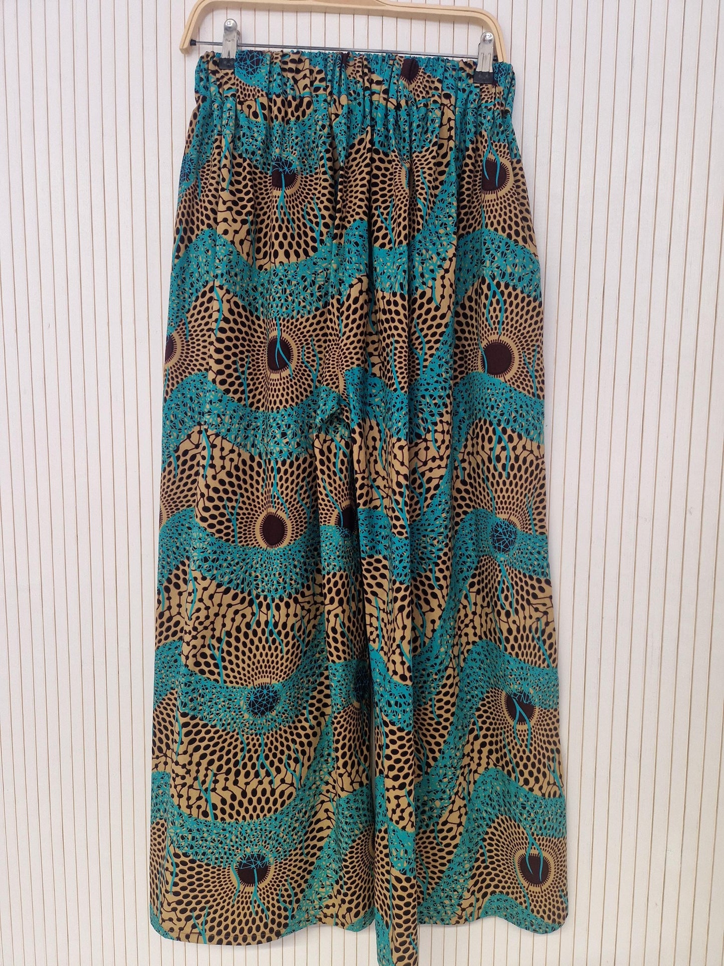 African Print Palazzo Style Trousers - Blue Brown
