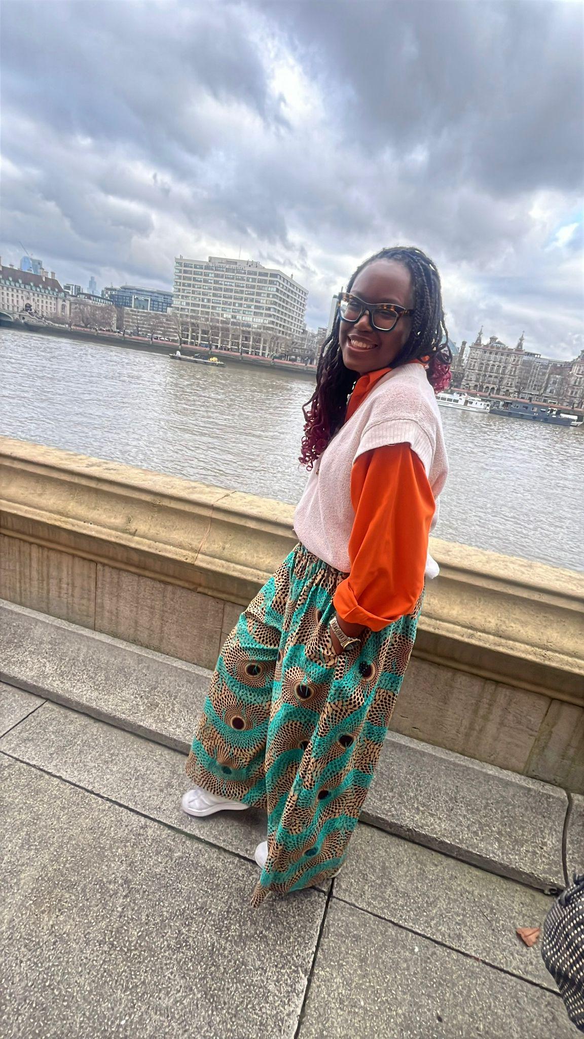 African Print Palazzo Style Trousers - Blue Brown