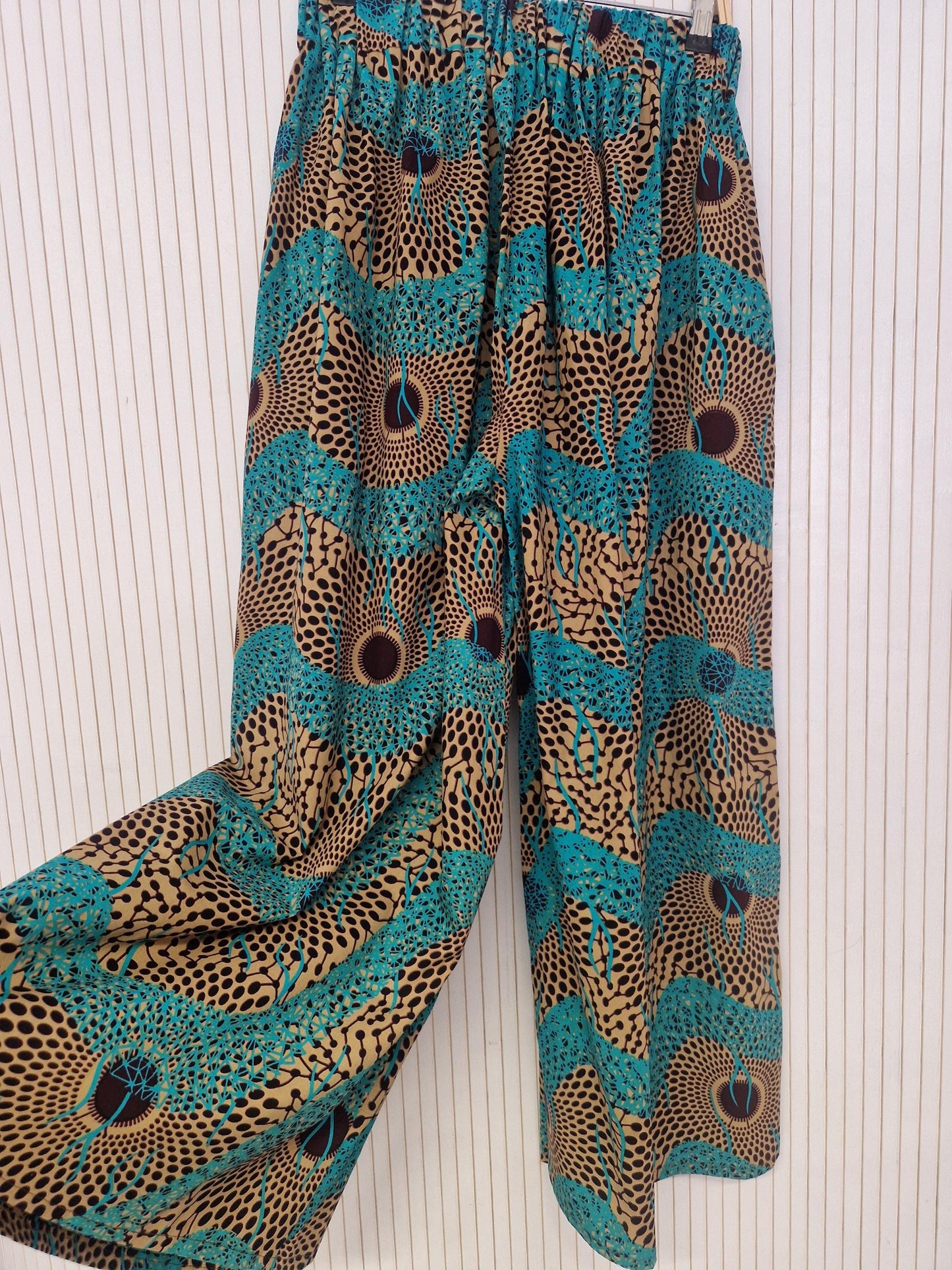 African Print Palazzo Style Trousers - Blue Brown
