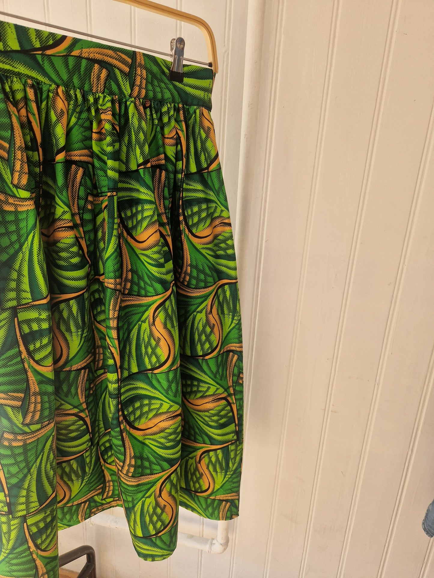 African Print Midi Skirt - Green Leaf