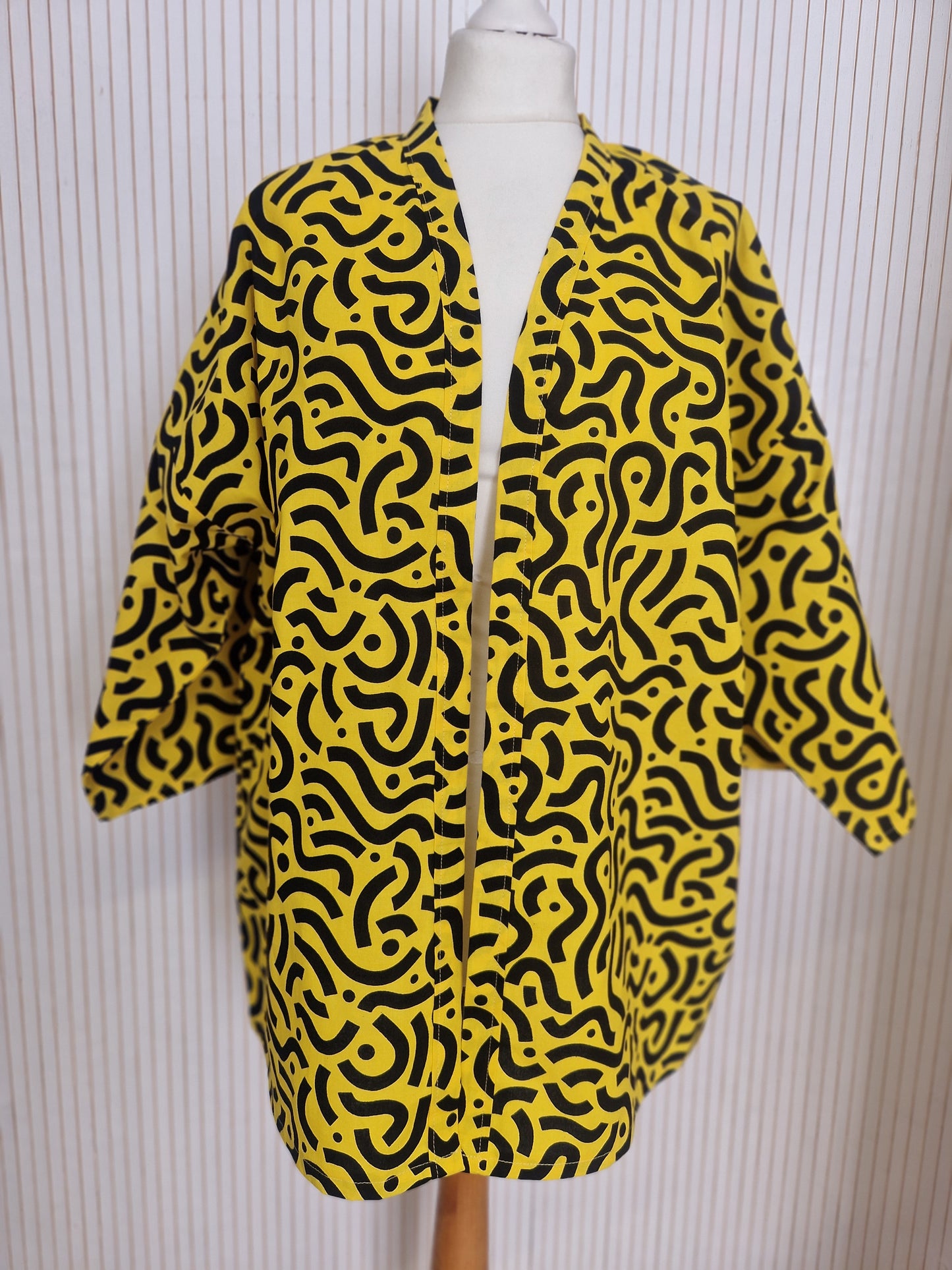 Short African Print Kimono Style Jacket - Lemonade
