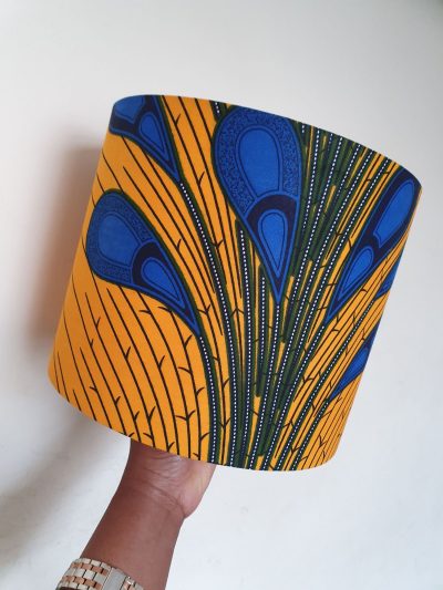 yellow blue feather lampshade