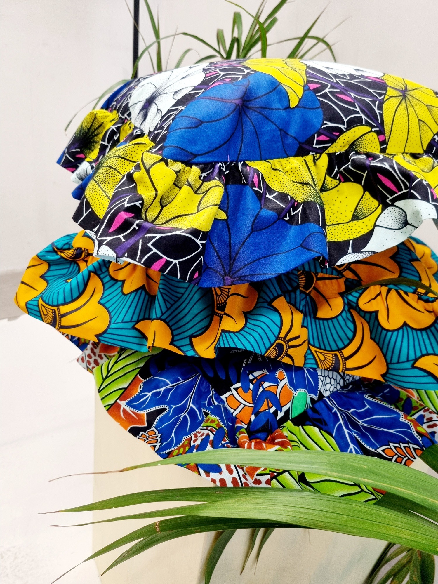 african print ruffle cushions