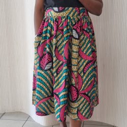 Calf length African print skirt in vibrant pattern