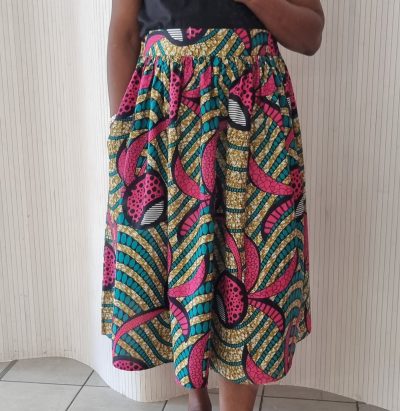 Calf length African print skirt in vibrant pattern