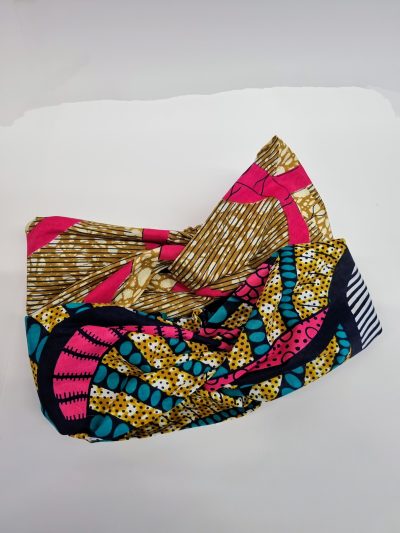 two african print headbands in bright colours