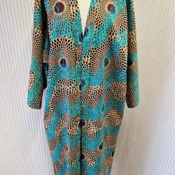 Full Length Kimono Style Jacket With Pockets - one size (Blue Brown)