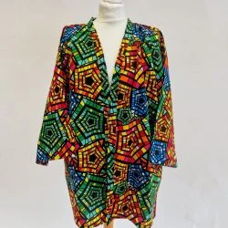 African Wax Print Kimono Style Jacket With Pockets - one size (Multi)