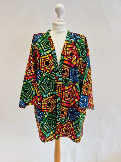 African Wax Print Kimono Style Jacket With Pockets - one size (Multi)