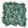 square ruffle cushion in a green leaf print