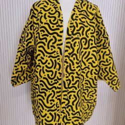 African Wax Print Kimono Style Jacket With Pockets - one size (Lemonade)